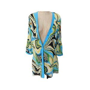 Rossi Roma Size XL Crinkle Lined Button Down Artsy Blouse Top